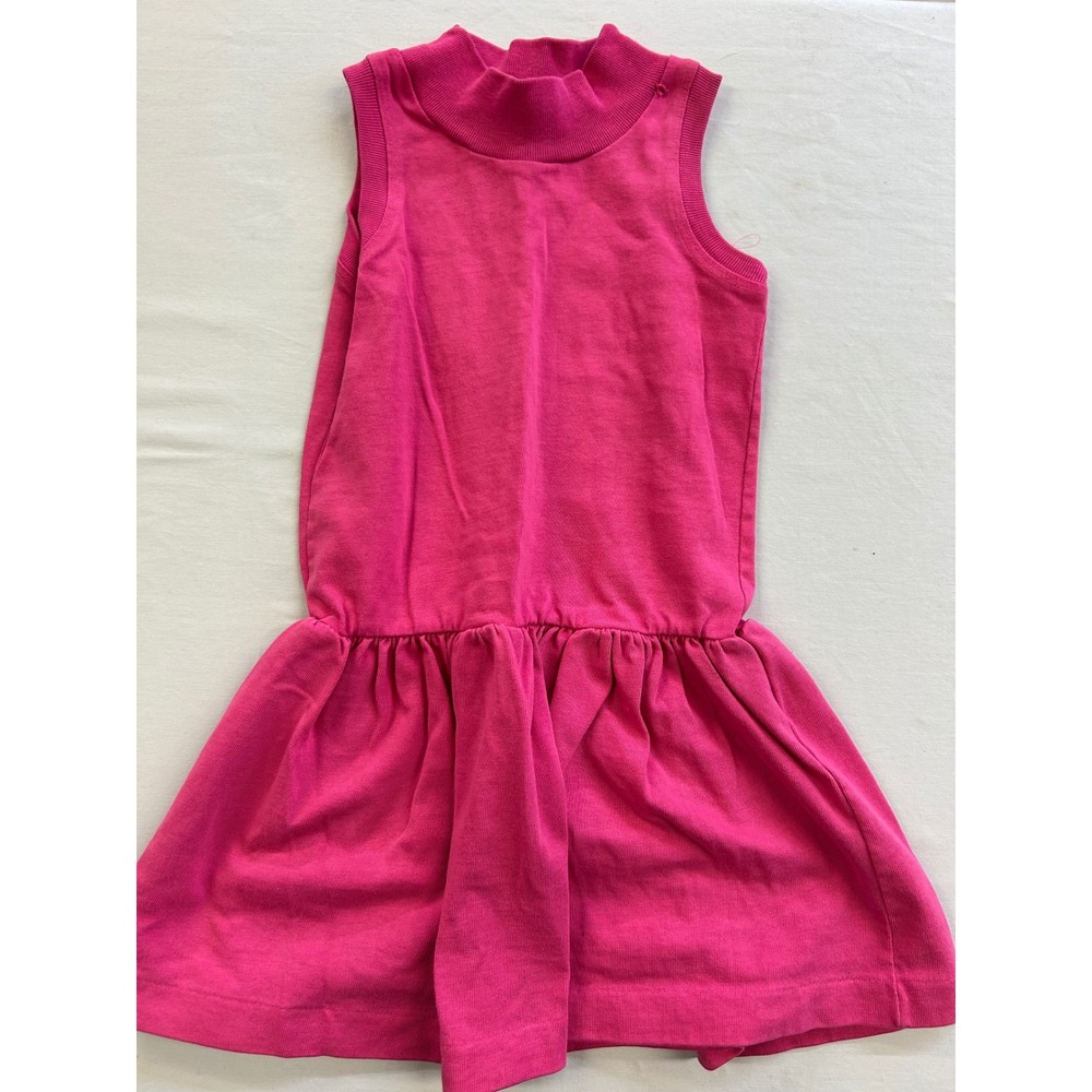 Vintage Lands' End Girls Pink Mock Neck Sleeveless Cotton Dress Size 3T USA made